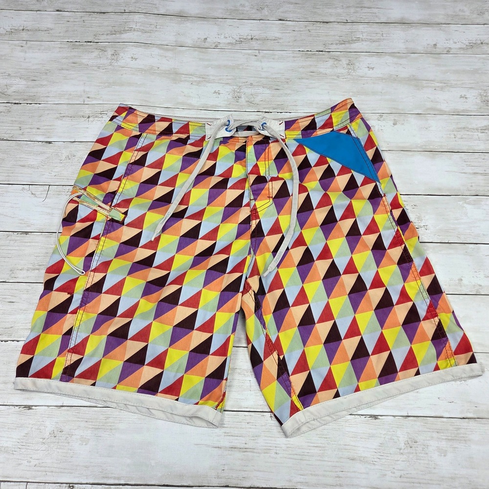 WeSC Board Shorts Mens 34 Multicolor Theodor Geometric Triangle‎ Harlequin Swim